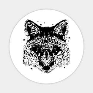 Typography Fox Face with Stars in Black Font Magnet